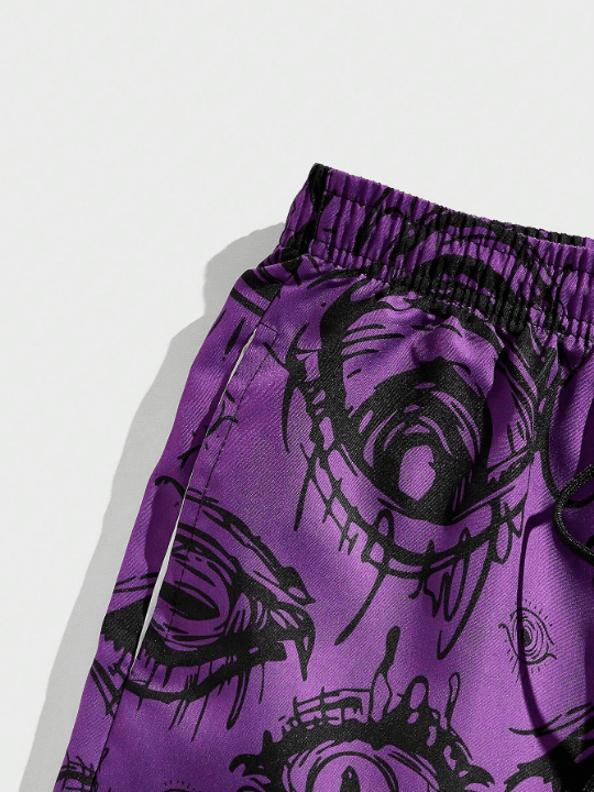 ROMWE Goth Men Eye Print Drawstring Waist Shorts - Lolli World Marketplace