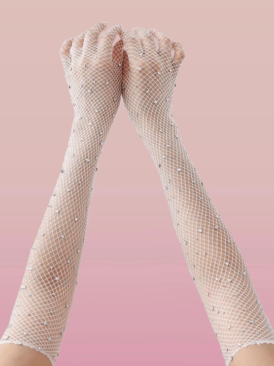 ROMWE Rhinestone Decor Fishnet Gloves - Lolli World Marketplace