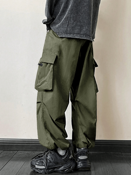 ROMWE Street Life Men Flap Pocket Side Drawstring Waist Cargo Pants - Lolli World Marketplace