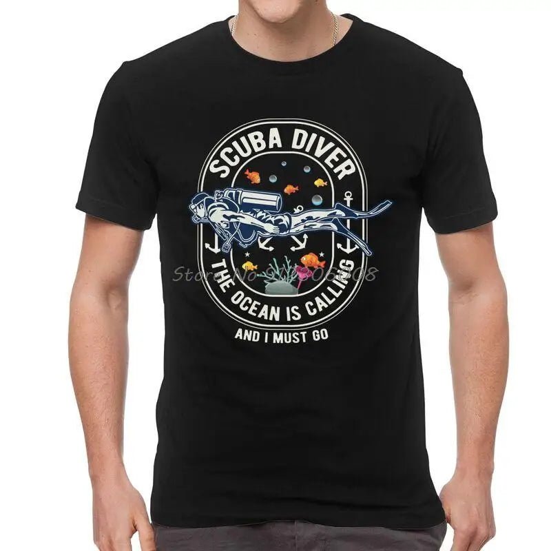 Scuba Diving T Shirt Men's Cotton Print T-shirt Short Sleeve Adventure Ocean Dive Diver Tee
