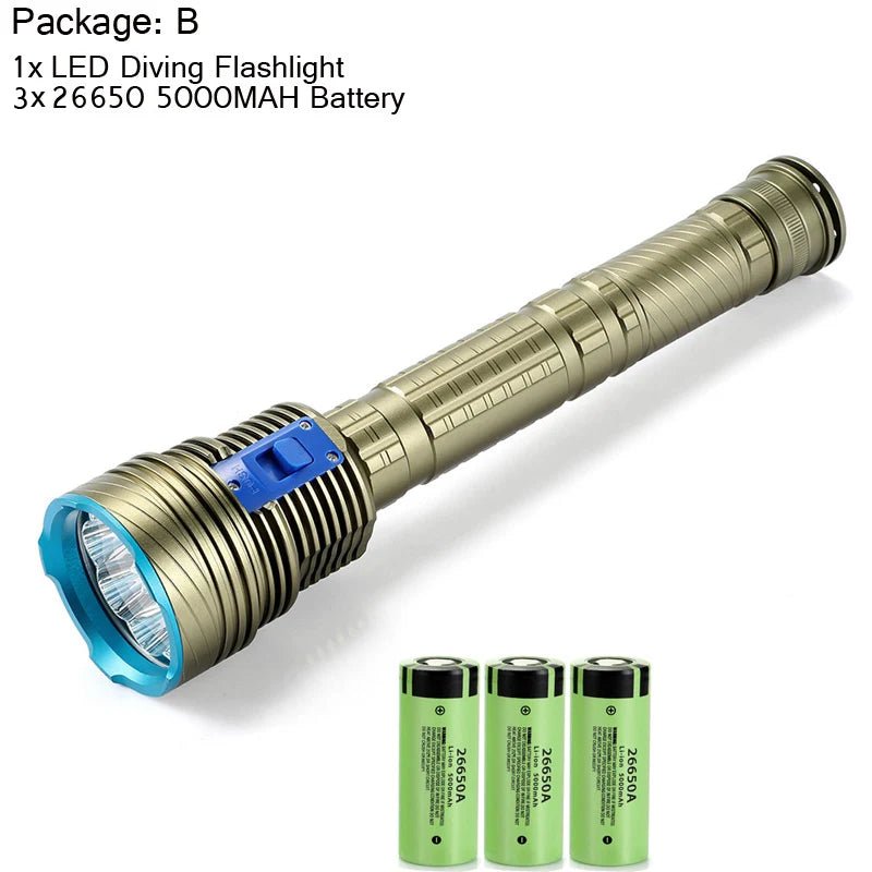 Scuba Flashlight Professional Underwater Diving IPX68 Waterproof Torch 9 LED Light For Caving Snorkeling Spearfishing Lamp