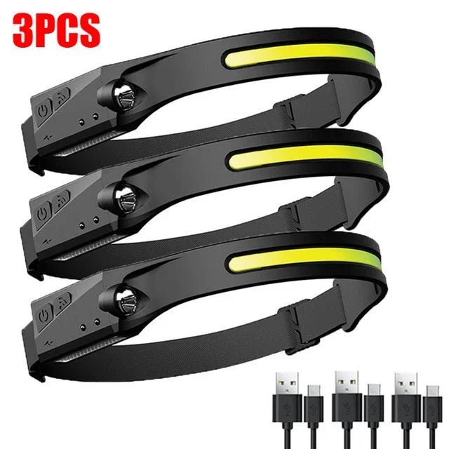 Sensor Headlamp LED Head Flashlight Rechargeable Headlight Head Torch Built - in Battery 5 Lighting Modes Fishing Camping Lantern