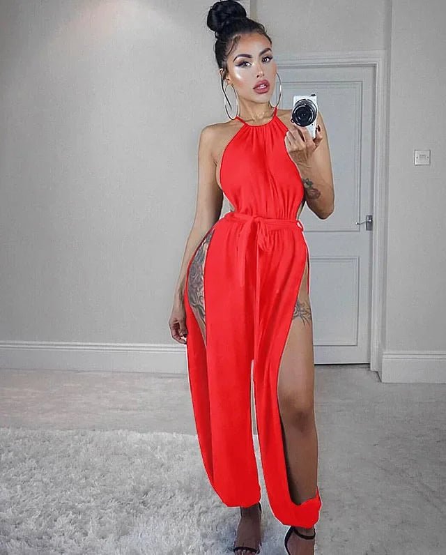 Sexy Women O - neck Hollow Out Party Jumpsuit Elegant Solid Loose Casual Jumpsuit Romper