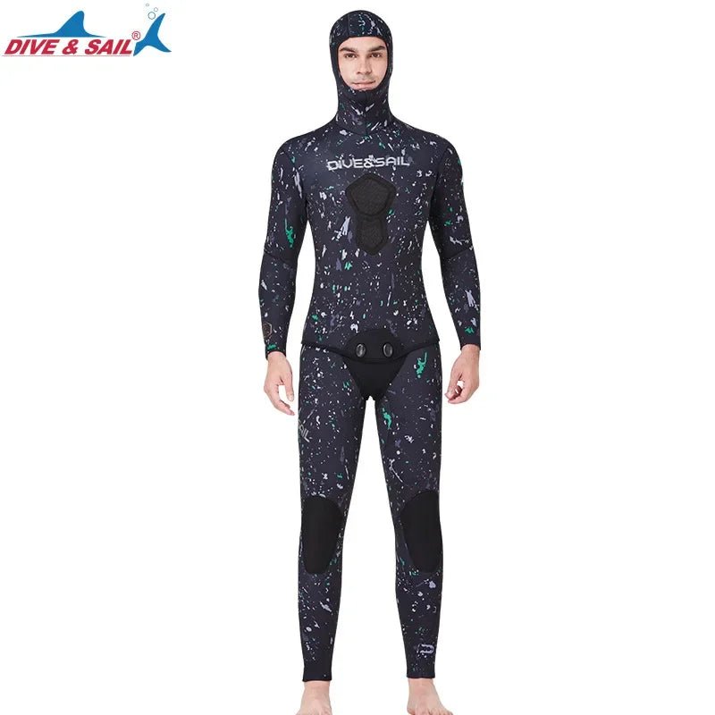 Spearfishing Wetsuit Men 3MM 5MM 7MM Neoprene CR 2 - Pieces Hooded Long Sleeve Scuba Diving