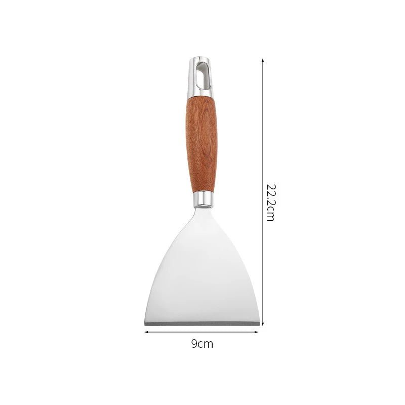Stainless Steel Square Head Steak Cooking Spatula Pizza Shovel Pancake Beef Turner Scraper Wood Handle BBQ Utensils for Kitchen