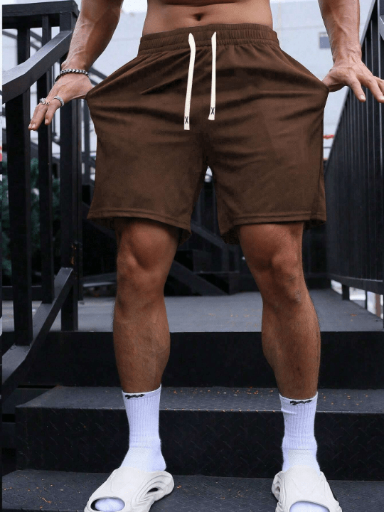 Summer New Arrival Men's Shorts Solid Color Flat Front Casual Sports Shorts Drawstring Waist Fitness Running Half Pants Beach Shorts - Lolli World Marketplace