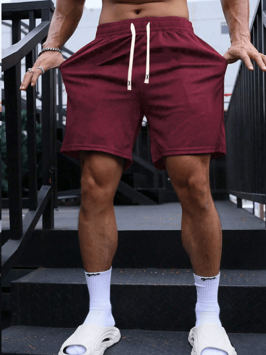 Summer New Men's Solid Color Shorts, Casual Sports Shorts With Drawstring, Fitness Running Half Pants, Beach Shorts - Lolli World Marketplace