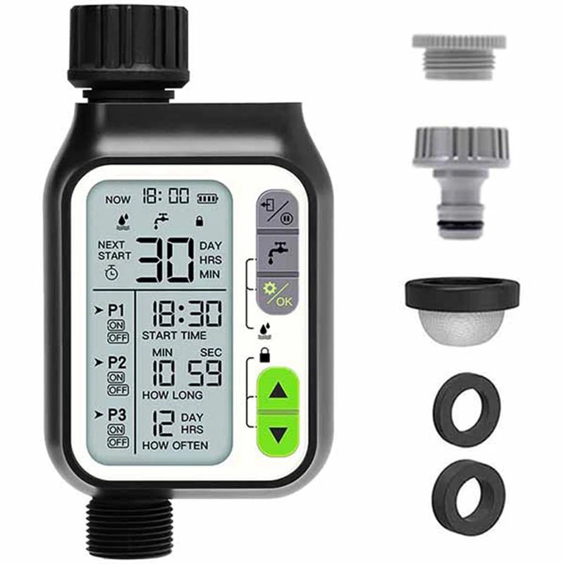 T02C! - Automatic IRRIG System Garden Water Timer With Rain Sensor 3 Timing Programs Waterproof Irrigation Controller