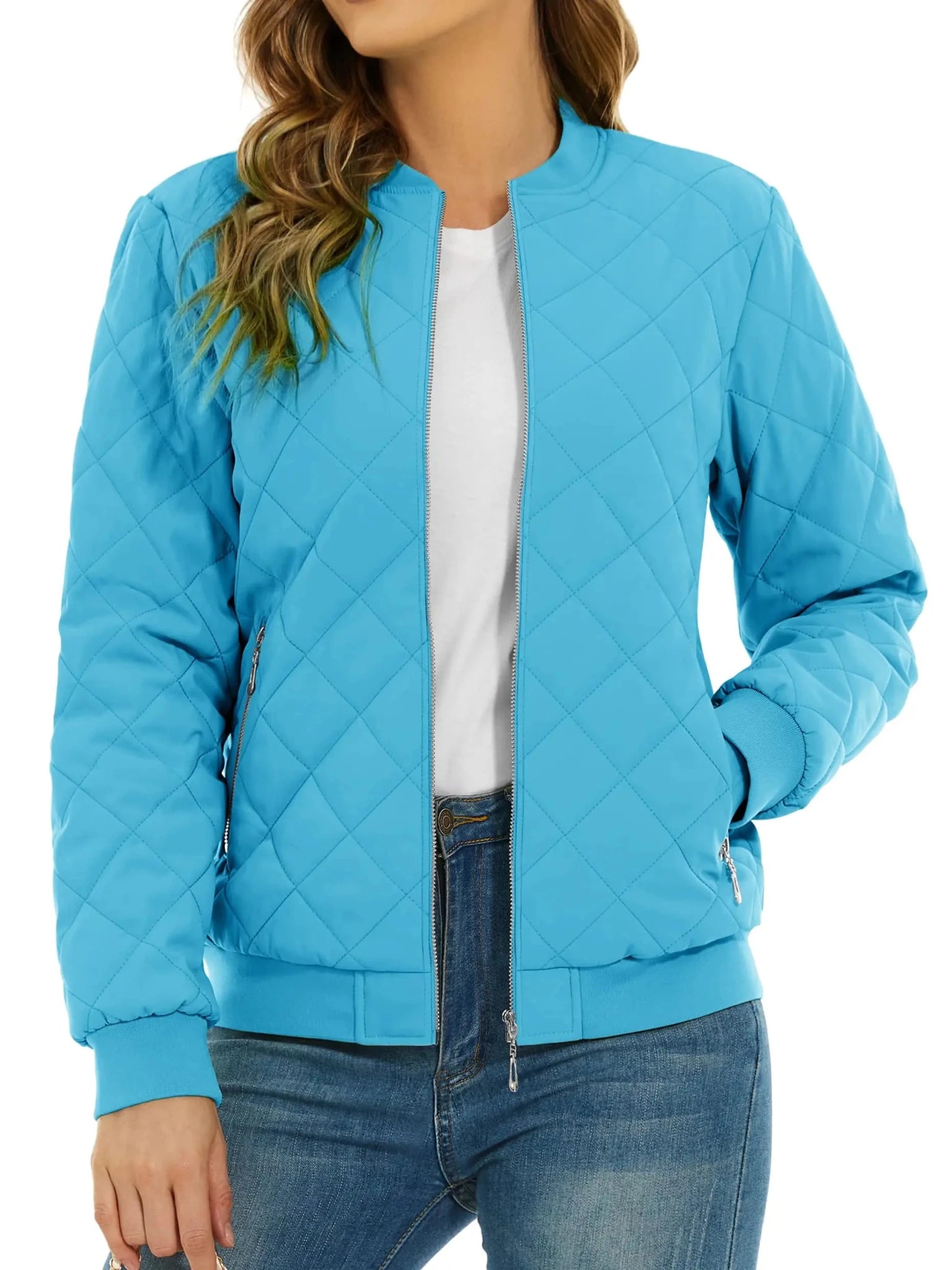 TACVASEN Padded Warm Jackets Womens Fashion Retro Pilot bomber Jackets Diamond Quilted Coats Full Zip Up Pockets Casual Outwear