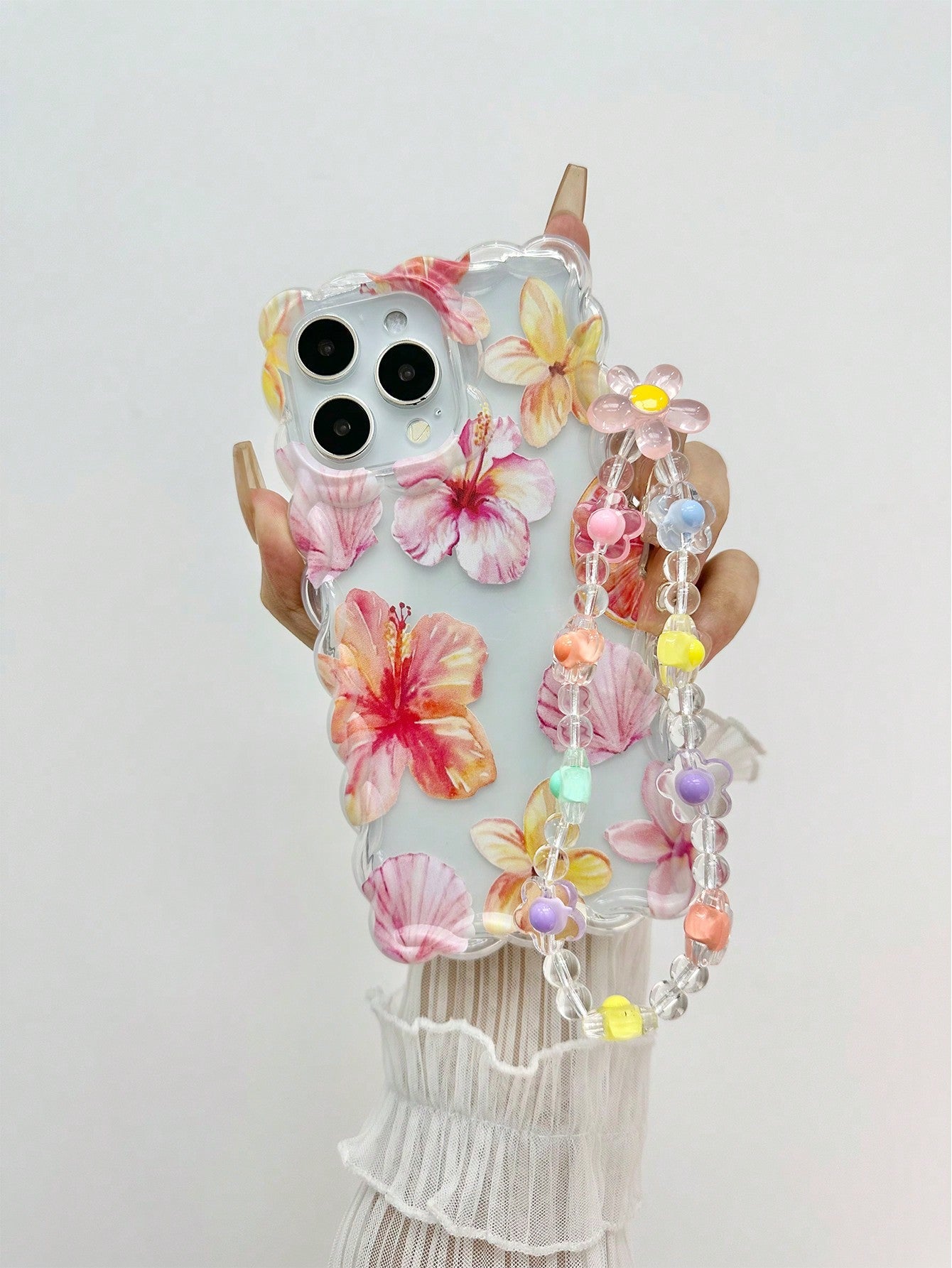 Wave Edge Textured TPU Floral, Starfish, Turtle Painted Shockproof Phone Case With Handmade Beaded Bracelet Accessory,Compatible With IPhone 16/11/16pro/16plus/16promax/16e/15Promax/13/14/12/XS/XR/7G/8PXR /7/8, IPhone 15 Pro Max, IPhone 13, IPhone 14, IPh