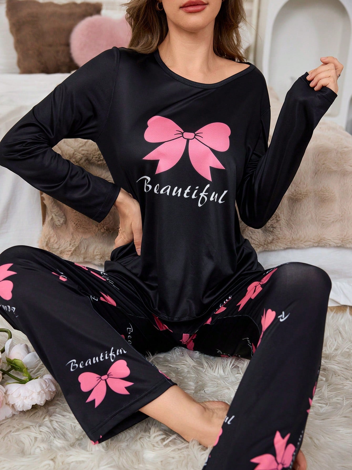 Women's 140g Digitally Printed Milk Silk Pajama Set, PJS13