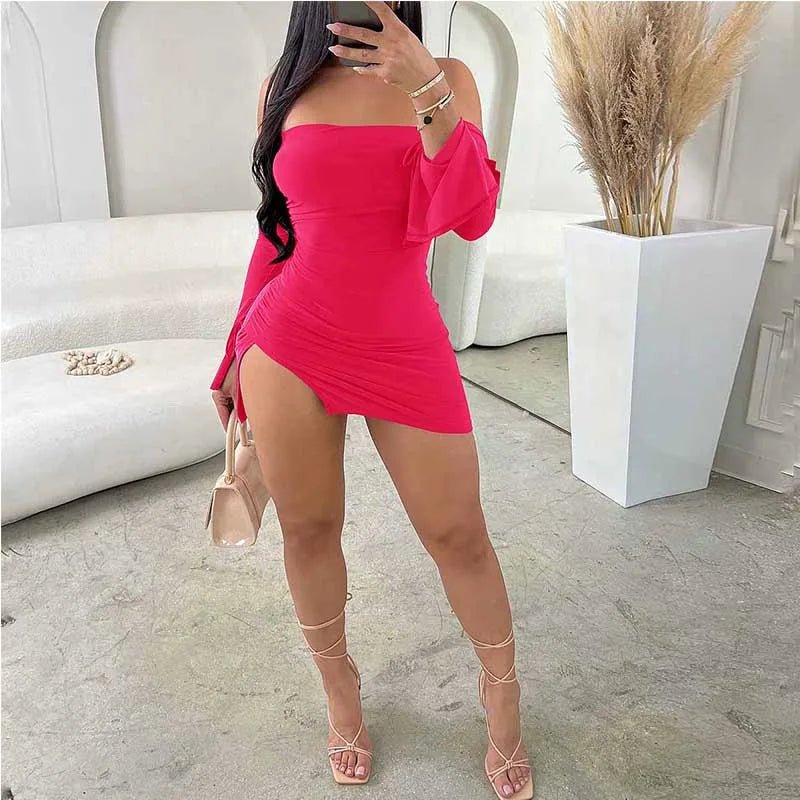 Women's Black Strapless Backless Mini Dress Off - Shoulder Long Sleeve Bodycon Club Party Dress for Women