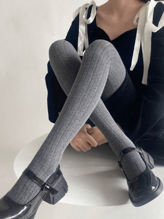 Women's Middle Gray Marled Cable Knit Tights For Autumn/Winter/Early Spring - Lolli World Marketplace