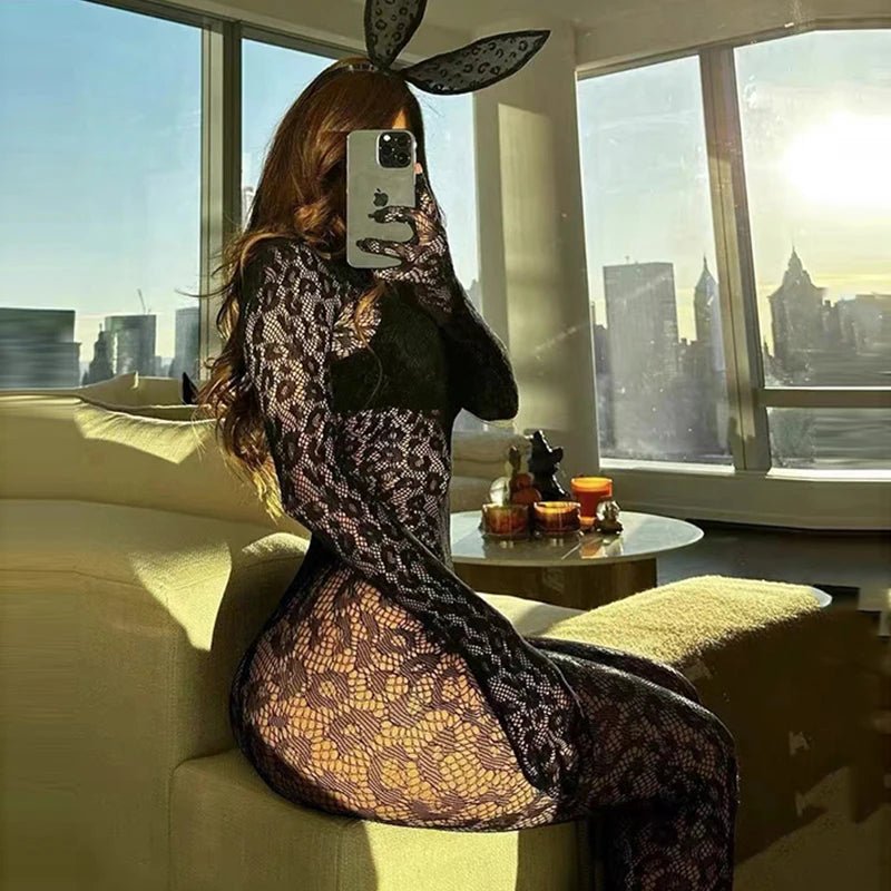 Women's Sexy Backless Jumpsuits Top See Through Full Sleeve Bodysuit Fashion Rompers Activewear Party Nightclub Costume