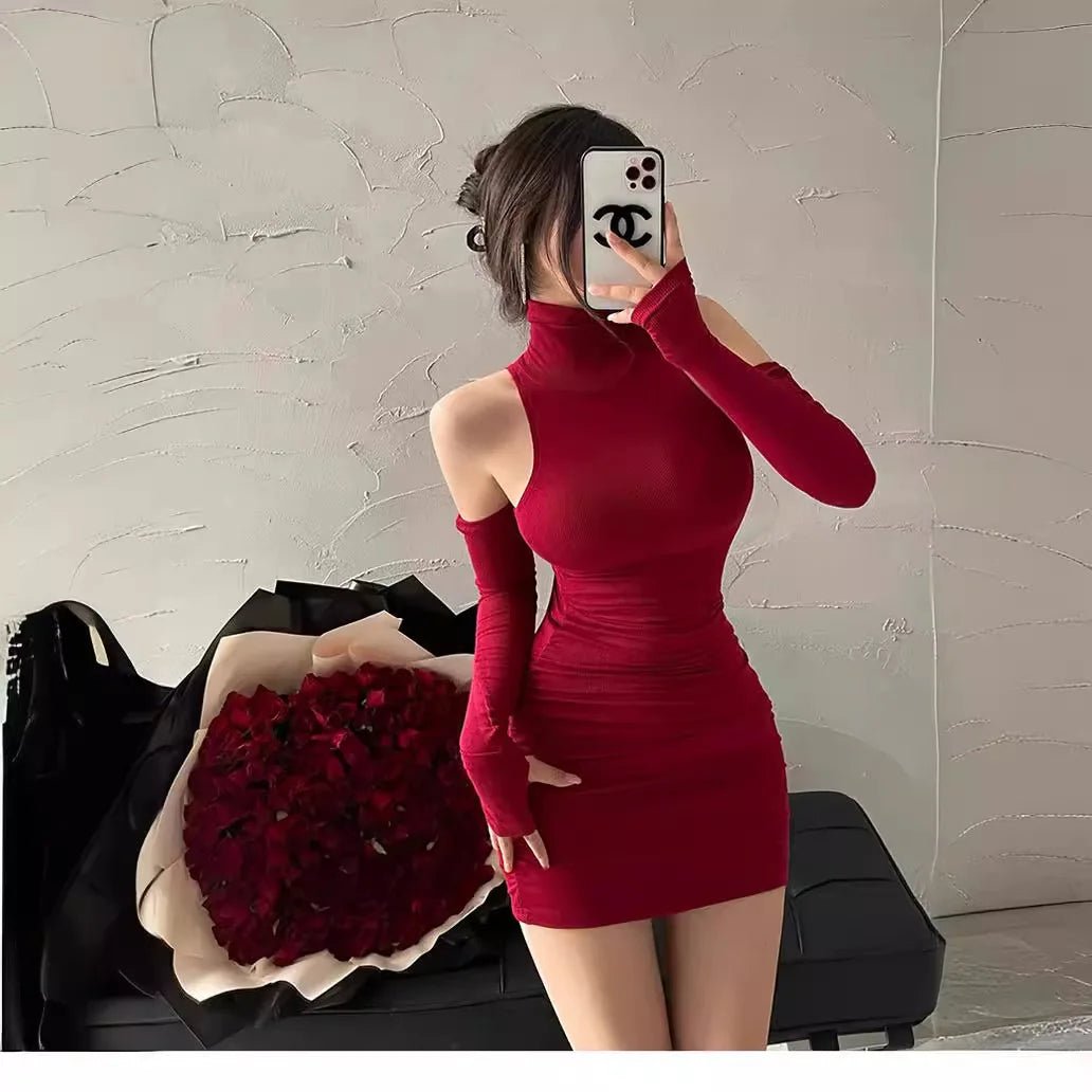 Women's Spice Girls Sweet Spice Mini Dress Sleeveless Pleated Slim Dress Pure Lust Wind Neck Wrap Hip Skirt Tight Tank Dresses