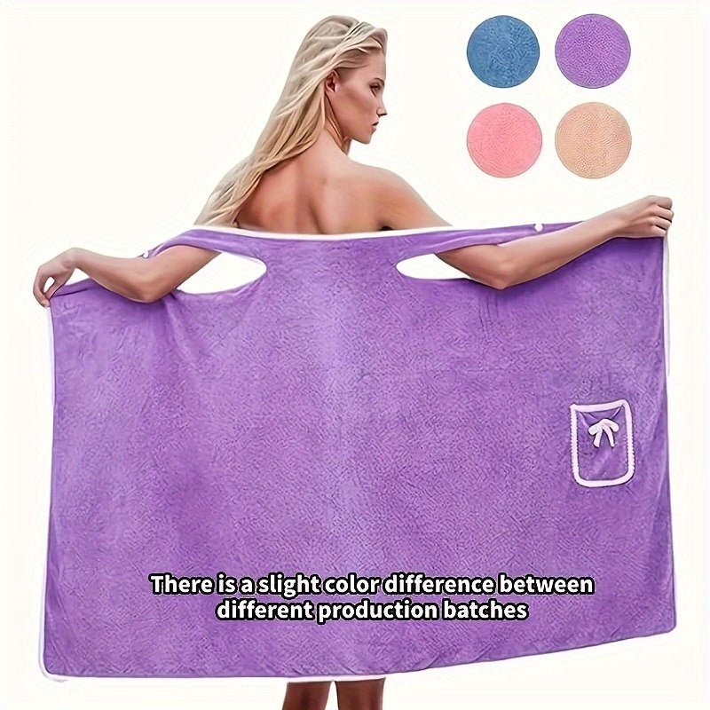 Women's Ultra - Soft Coral Fleece Bathrobe with Cute Bow Pocket - Thick Absorbent Wearable Towel Skirt for Home, Plush Cozy Clothing, Multiple Colors Available, Wearable Bath Towel