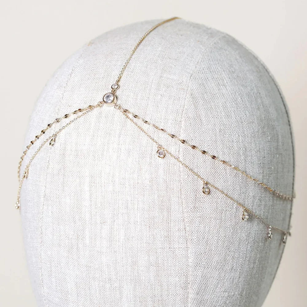 XSBODY Fashion Boho Crystal Head Chain Wedding Hair Accessories Elegant Headpiece Bling Bridal Forehead Chain Indian Jewelry