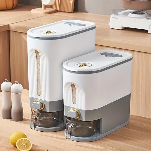 1pc Rice Bucket With Measuring Cup, Large Capacity Cereal Storage Container, Moisture-proof Insect-proof Sealed Storage Containers For Rice, Cereals, Grains, Flours, Dog Food, Pet Food, Household Airtight Rice Dispenser, Home Kitchen Supplies