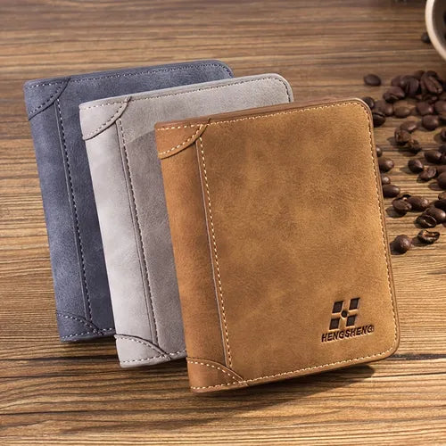 1pc New Men's Wallet Short Frosted Leather Wallet Retro Three-fold Vertical Money Clip Youth Korean Version Multi-card Slot