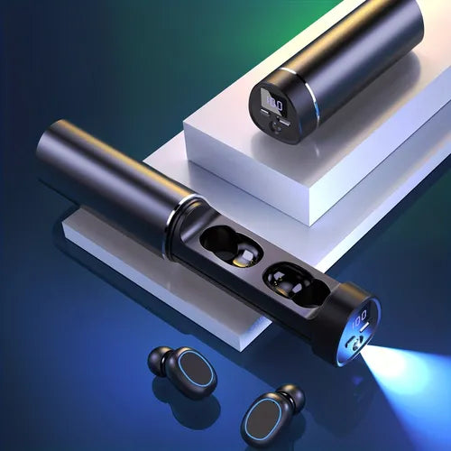 TWS V5.2 True Wireless Stereo Earbuds With Flashlight, Pull-out Earphone Charging Case, Touch Button Hands-free Earphones, Battery Capacity Digital Display Dual Connection, Waterproof IPX4 Earphones, For Smartphone Android IOS S