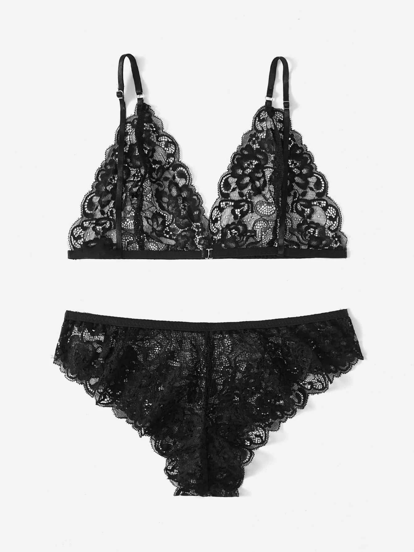 Floral Lace Scalloped Lingerie Set