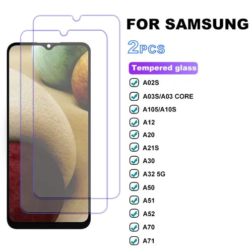 2 件装适用于三星 Galaxy A02S A03S A10S A105 A12 A21S A30 A32 5G 玻璃屏幕保护膜 A50 A52 A70 A71 钢化玻璃