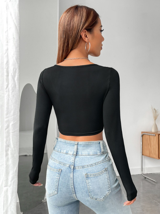 EZwear Spring Black TopSquare Neck Crop Tee