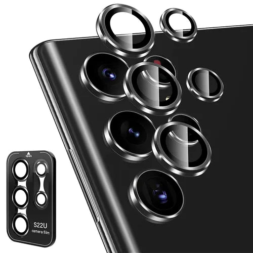 相机镜头保护套友好易于安装 9H 钢化玻璃带铝边适用于三星 Galaxy S22 Ultra