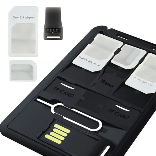 5 合 1 通用迷你 SIM 卡适配器存储盒套件适用于 Nano Micro SIM 卡存储卡支架读卡器盒盖连接器