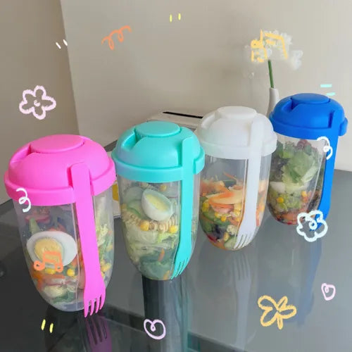 1 件,沙拉杯,沙拉餐摇杯,带叉子的塑料健康沙拉容器,沙拉酱架,野餐午餐早餐沙拉杯,厨房用品,厨房小工具