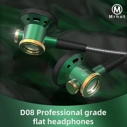 Mrhot D08 金属 CNC HIFI 耳塞低音炮有线耳机带麦克风高保真金属声音电脑电话通用平头立体声金属耳塞 3.5 毫米插头复古
