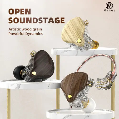 Mrhot Q1Pro Retro Wood Grain In Ear High Fidelity In Ear Earphones Dynamic Stereo Display With Microphone Sports Music Game Noise Reduction Wired Earphones Single Dynamic 2 Pin Detachable Cable