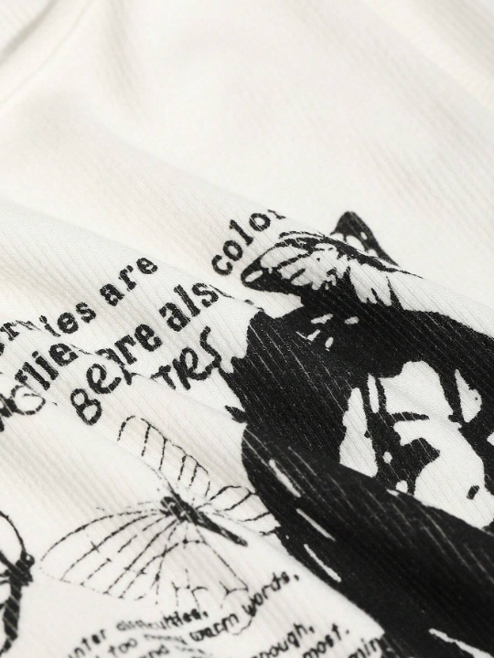 DAZY Slogan & Figure Graphic Crop Tank Top