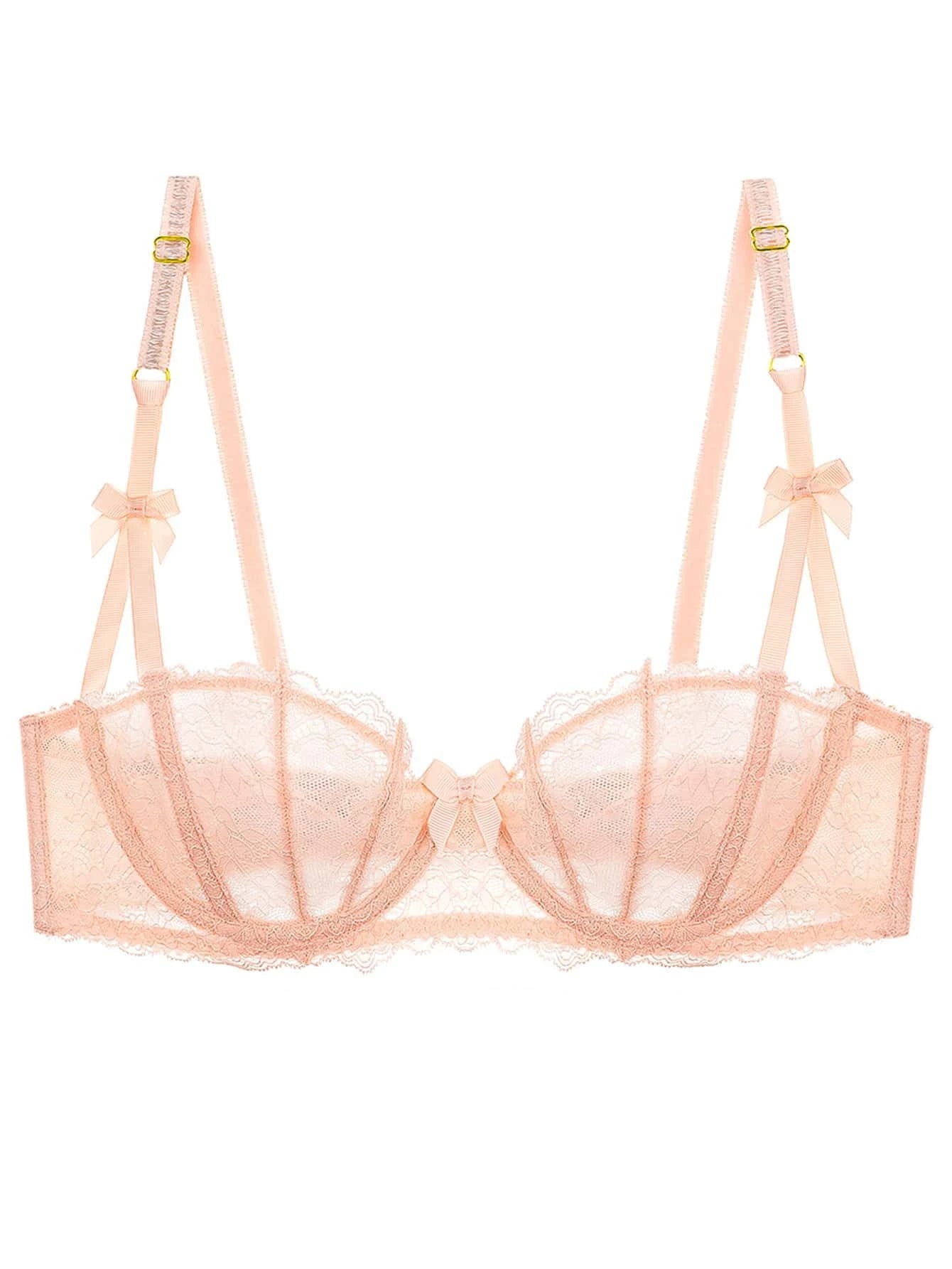 Women's Lace Bow Decor Thin Underwear Bra