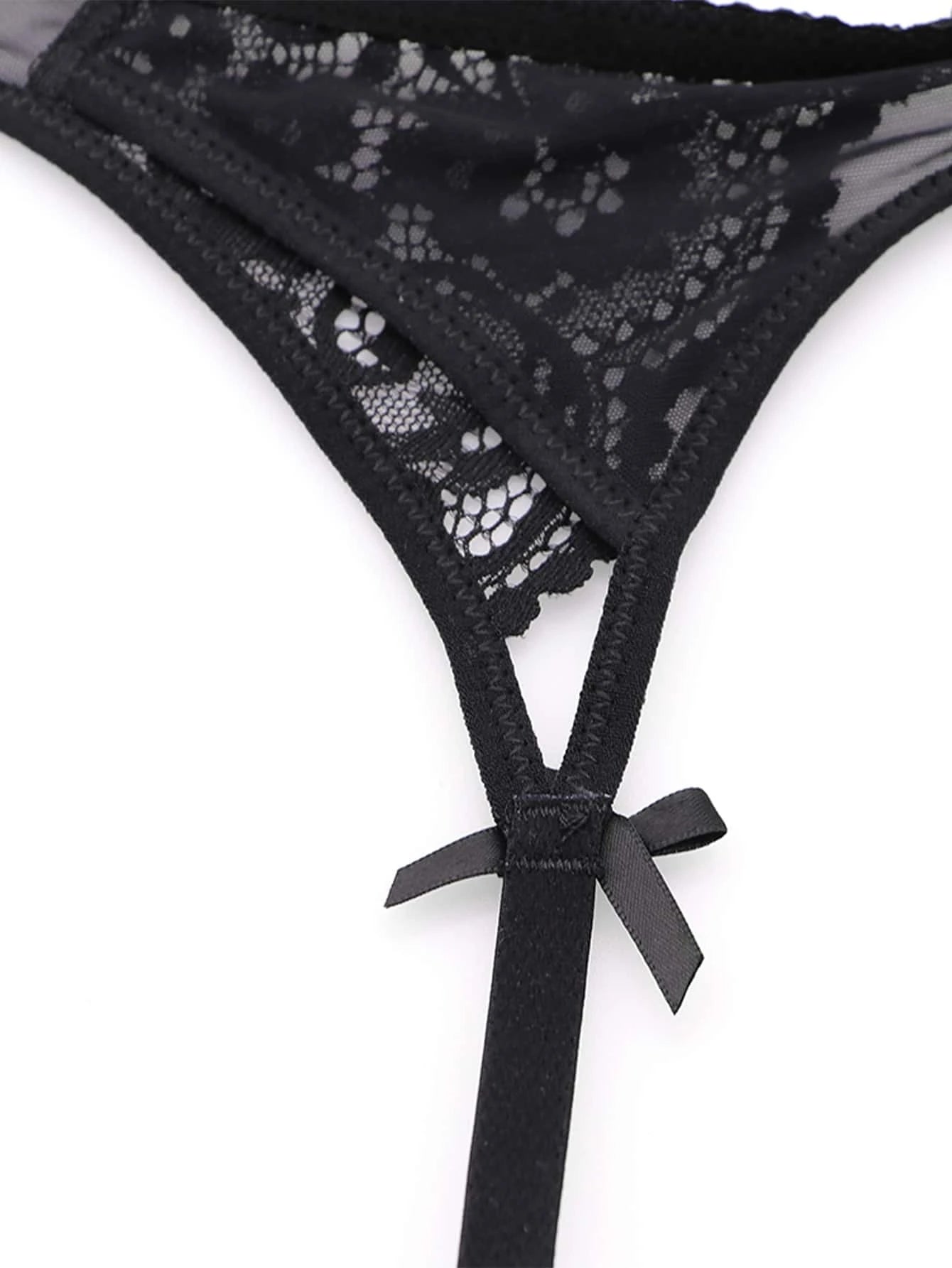 Women's Lace Decorative Thin Breathable Bra, Garter Belt, Briefs, Over The Knee Socks Four-Piece Set