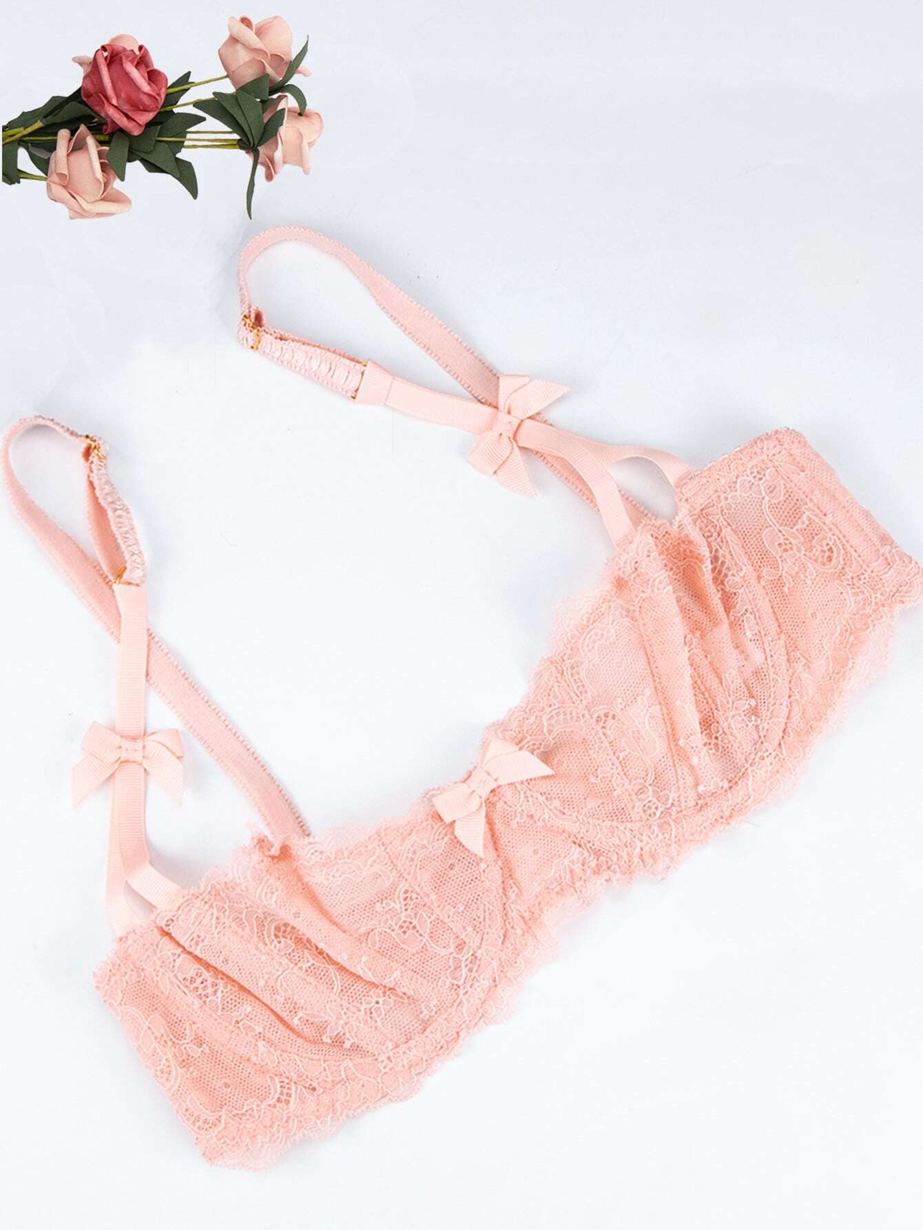 Women's Lace Bow Decor Thin Underwear Bra