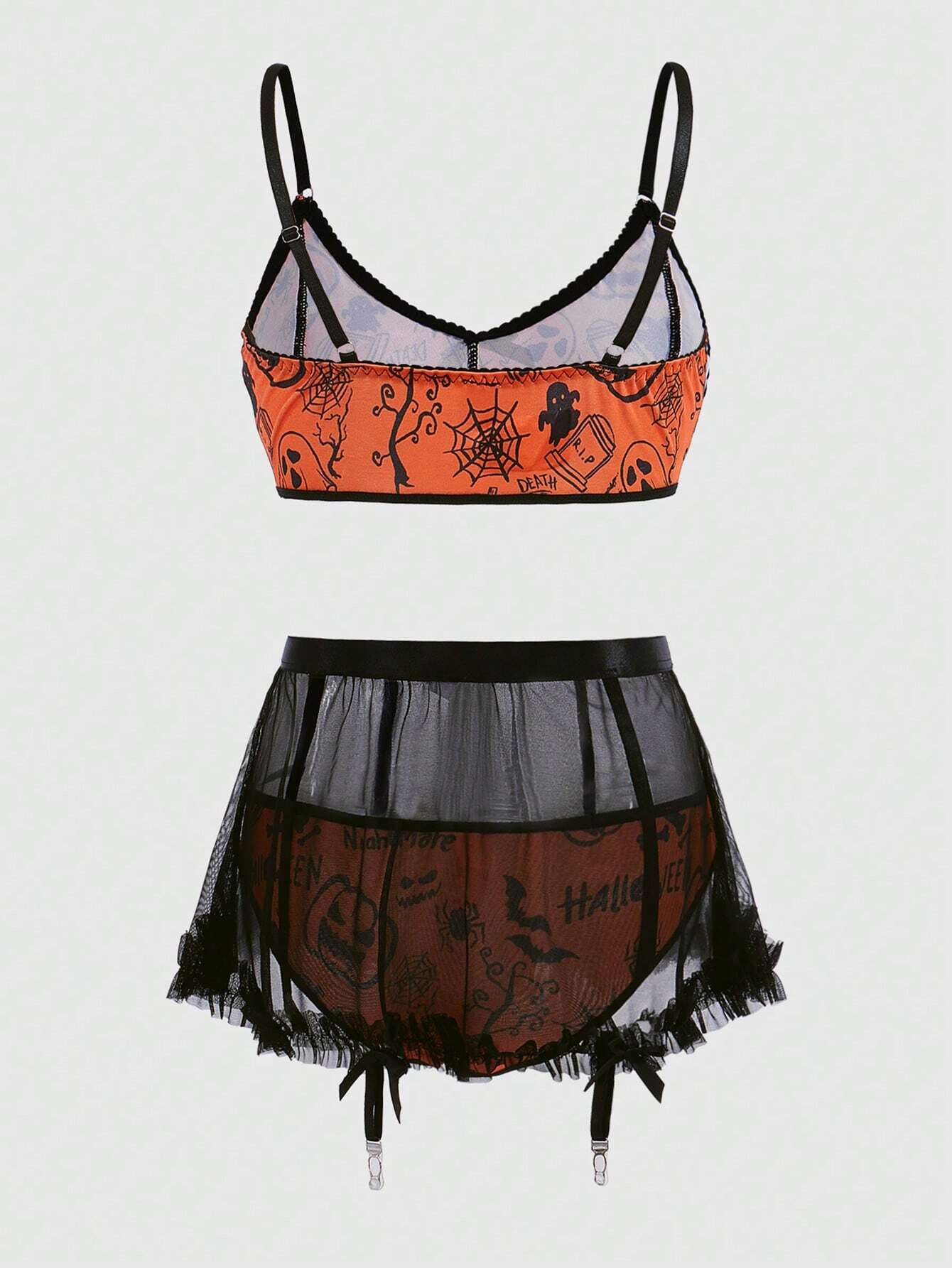 ROMWE X Dwi widiyanto Halloween Print Mesh Lingerie Set