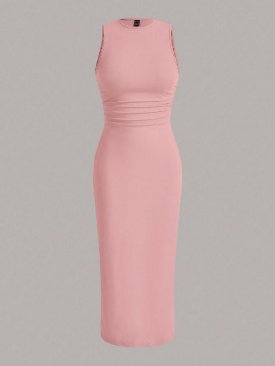 EZwear Summer Outfits Solid Ruched Waist Tank Dress