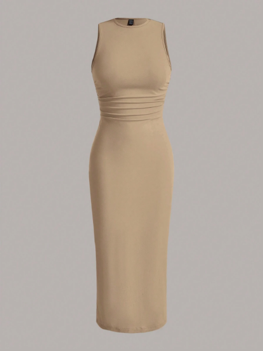 EZwear Summer Outfits Solid Ruched Waist Dress