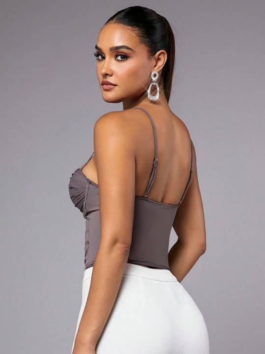 BAE Gray Strappy Lace Neckline Sexy New Year's Eve Women's Top