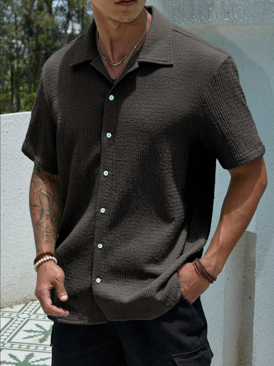 H&m Loose Fit Button Up Shirt Manfinity Homme Loose Fit Men's Solid Color  Button Up Shirt