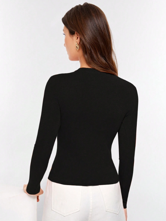 Essnce Solid Ribbed Knit Slim Tee