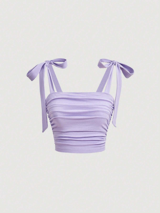 MOD Women's Shoulder Knotted Gathered Violet Camisole