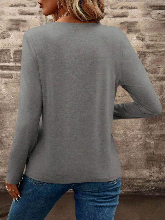 LUNE Solid Color Notched Collar Pocket T-Shirt