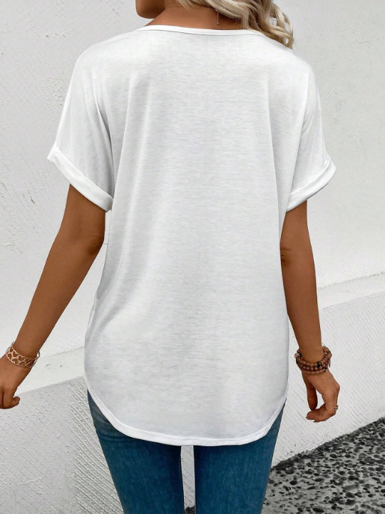 LUNE Heart Print V-Neck Short Sleeve T-Shirt
