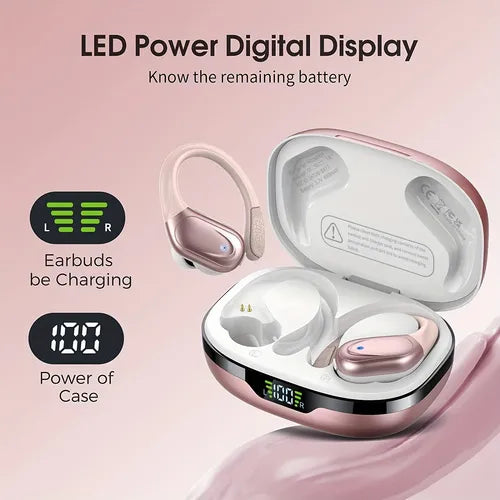 Wireless Earphones Sprots BT Headphone 90Hrs Playtime HD Stereo Audio TWS Digital LED Display Over-Ear Earbuds With Earhook Waterproof Headset With Mic For Sport Running Workout
