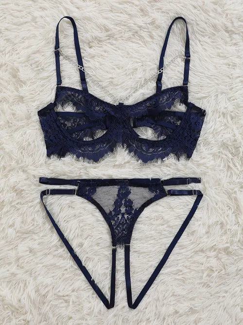 链睫毛蕾丝性感内衣套装,空心性感钢圈文胸和内裤,女士性感内衣和内衣