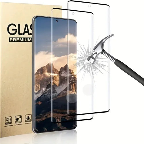 2 片高清 9H 钢化玻璃膜,3D 曲面玻璃屏幕保护膜适用于三星 Galaxy S20 / S20 Plus / S20 Ultra,指纹解锁