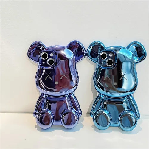 Sliver Electroplated Teddy Bear 3D Cartoon Phone Case For,iPhone14/14Plus/14Pro/14ProMax ,iPhone13/13Mini/13Pro/13ProMax ,iPhone12/12Mini/12Pro/12ProMax, ,iPhone11/11Pro/11Pro Max