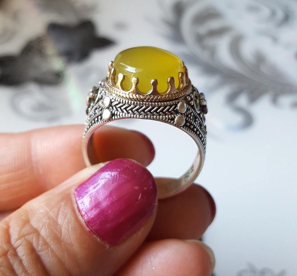 Yemeni Rare Genuine Agate 925 Silver Men's Ring MFH001 - Arabian Shopping Zone